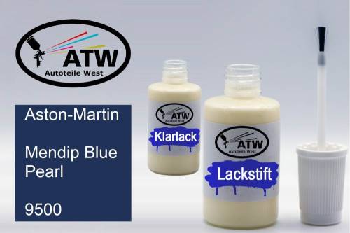 Aston-Martin, Mendip Blue Pearl, 9500: 20ml Lackstift + 20ml Klarlack - Set, von ATW Autoteile West.